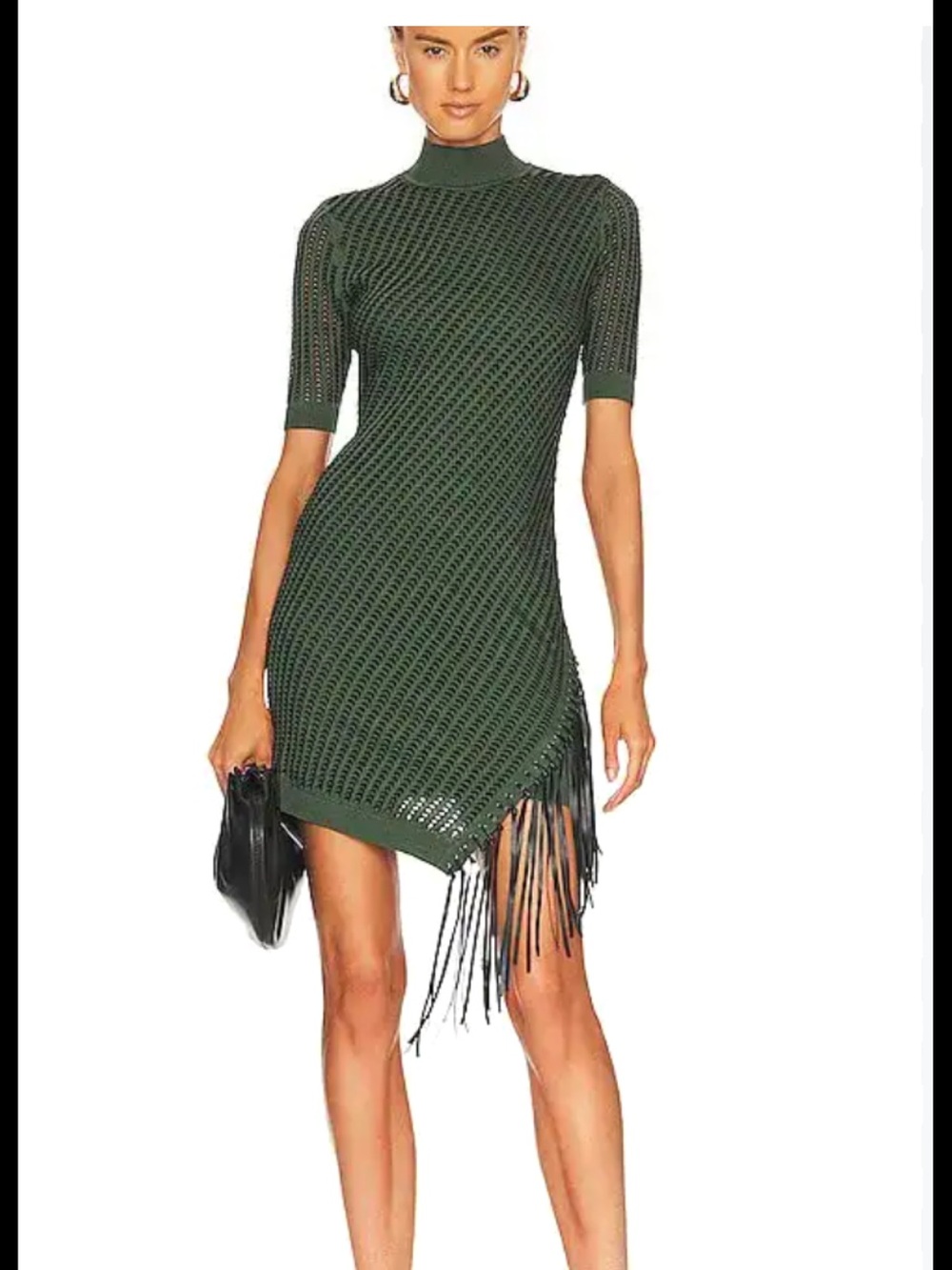 Jonathan Simkhai Olive Green Textured Midi Dress with Fringe